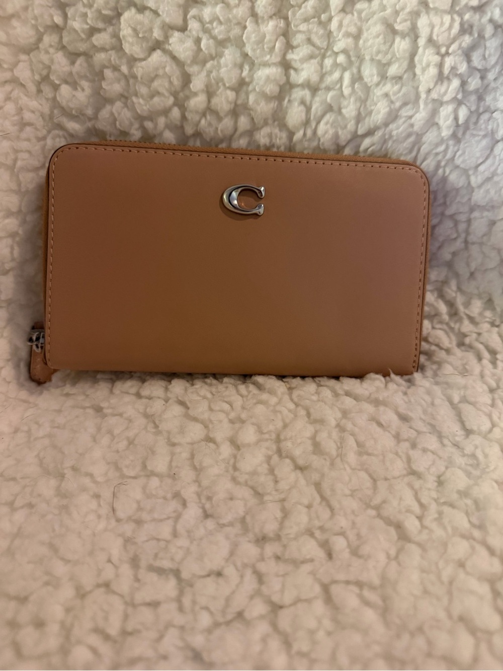 Coach Tan Zip-Around Leather Wallet with Silver 'C' Hardware